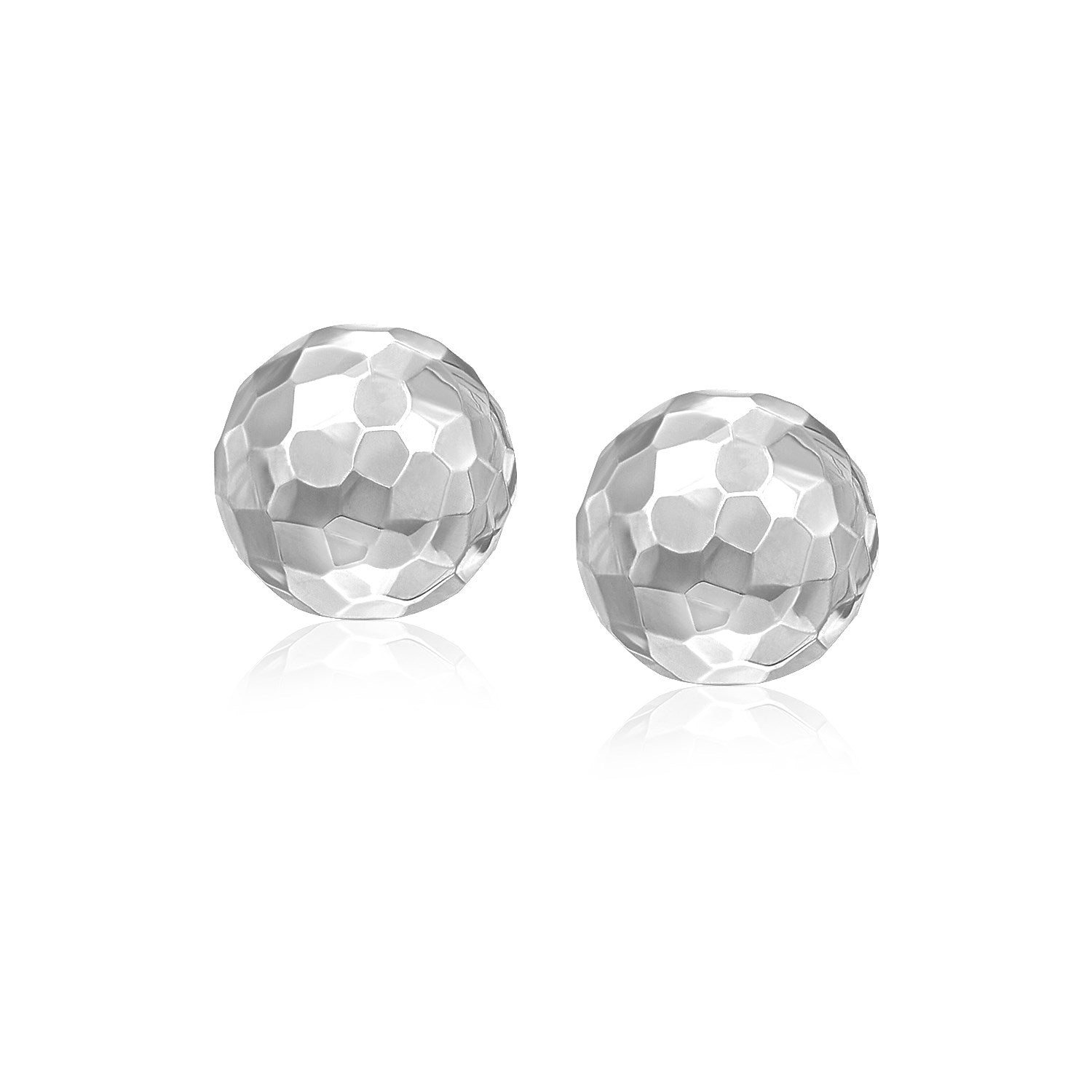 14k White Gold Round Faceted Style Stud Earrings(7mm) in a sleek high-contrast midnight luxury editorial style